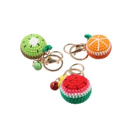 GUEDKIKL 3pcs Fruit Keychain Knitting Key Chain Ring, Hand-woven Watermelon Orange Kiwi Car Keychain Holder, Creative Crocheted Wool Pendant Key Keyring, Multicolor, 3.2inch