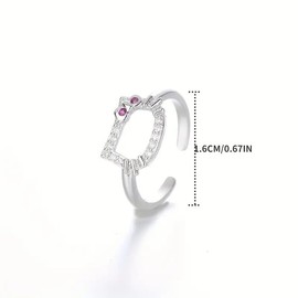 Generic Cartoon hello cat adjustable ring 2024 Charming kawaii, white silver