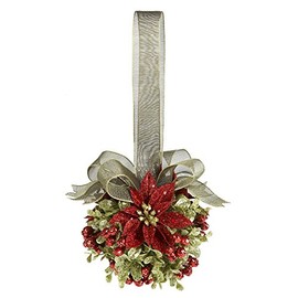 Ganz Kissing Krystals Christmas Poinsettia Door Decor 5" Kiss Ball Ornament