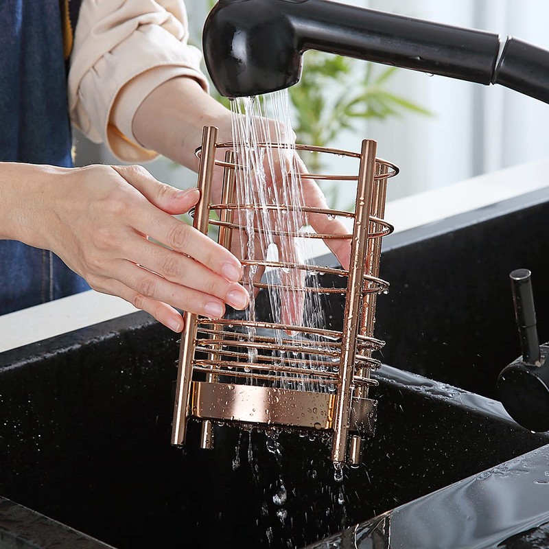 Copper Kitchen Utensil Holder for Kitchen Counter, Stainless Steel Utensil