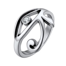 U7 Men Women Ancient Egyptian Protection Jewelry Stainless Steel CZ Eye of Horus Ring Size 11