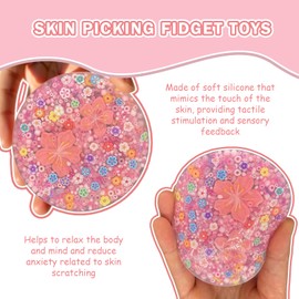 1pcs Non-Sticky Skin Picking Fidget Toys, Silicone Picking Sensory Pick Fidget Pad, Skin Picking Pocket Pads to Pick Dig and Peel Great for Dermatillomania ADHD, and OCD (Pink Flower)