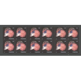 2014 US Scott #4855a Flags and FIreworks Booklet Pane of 20 Forever, Genuine