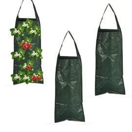 PHMING Pack of 3 Plant Bags, Plant Bags with 10 Holes, Breathable Plant Bags for Outdoors, Vertical Hanging Plant Bags for Strawberries, Tomatoes, Vegetable Plants