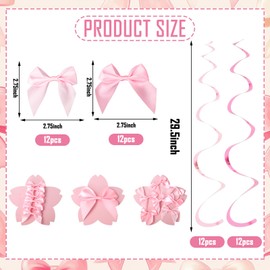 JarThenaAMCS Pink Bow Hanging Swirls Decorations Bow Coquette Birthday Party Swirl Ceiling Hanging Streamers Spiral Pendant for Bridal Baby Shower Bachelorette Party Decor
