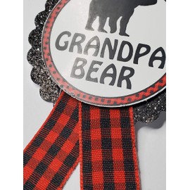 Grandpa to Be Pin Buffalo Plaid Papa Bear Baby Shower Badge for Gender Reveal by Amy's Bubbling Boutique, One Size, cardstock grosgrain ribbon
