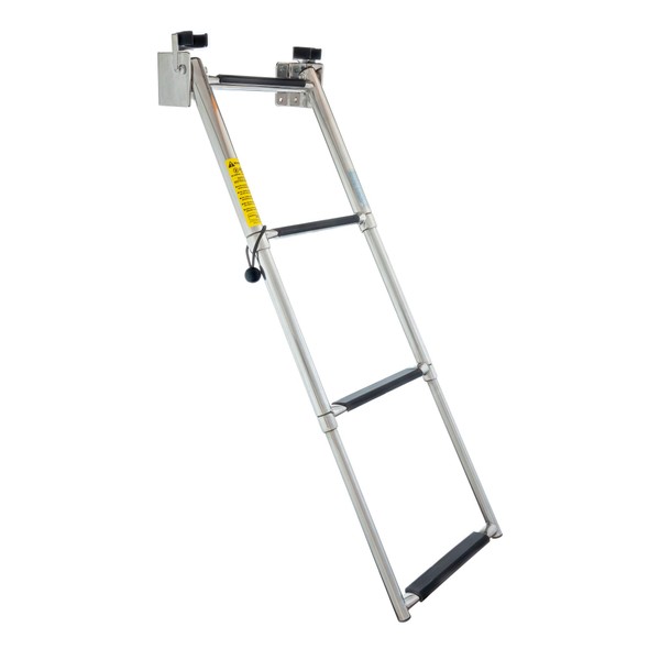 Garelick/EEz-In 19684 Telescoping Transom Ladder, 4-Step, Self-Lock Transom Mount Brackets, Stainless Steel, Rated to 400 Pounds