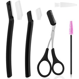 Tokusatsu Eyebrow Kit, Trimming and Shaping Brow Set with Eyebrow Scissors with Comb, Eyebrow Razor, Spoolie Brush and Cleaning Brush, Eyebrow Trimmer Scissors for Women/Men, Black