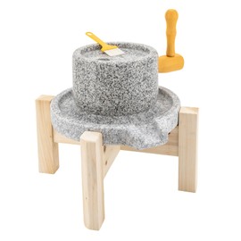 Stone Grainer Mill, Hand Stone Grinder Natural Granite Paste Mill, Manual Dry/Wet Graphite Machine with Filter Bag for Seeds, Nuts, Corn, Spices, Green Beans (With Stand)