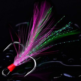 AMHDV Treble Hooks Feather Fishing Hooks Size 2 4 6 8 10 (Pack of 20) (Pink and Green, 10#)