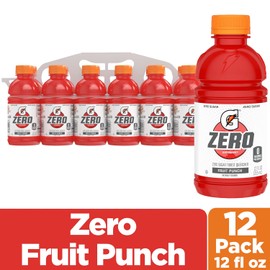 Gatorade Thirst Quencher Zero Sugar Sports Drink, Fruit Punch, 12oz Bottles, 12 Pack, Electrolytes for Rehydration