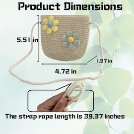 Gkhlg 1 Piece Children’s Straw Crossbody Bag Straw Cute Floral Design Lightweight Compact Girls Bag for Daily Use Travel Beach Bag for Little Girls for Beach Parties Summer Outfits