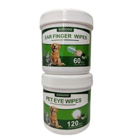 GOOUDO 120 Eye Wipes & 60 Ear Wipes Combo Pack for Dogs & Cats - Eye & Ear Cleaner for Ear Infections & Tear Stain Remover - Natural Pet Cleaning Wipes with Coconut Scent