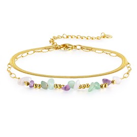 MDFUN Anklets for Women 316L Stainless Steel Dainty Summer Beach Vacation Foot Jewelry Waterproof & Tarnish-Free Adjustable Layered Chain 18K Gold Plated Ankle Bracelet with Boho Stone