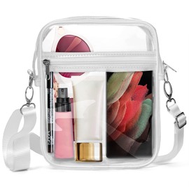 Jonnick Clear Messenger Bag, Clear Bag Stadium Approved for Women, Crossbody Bag Purse Adjustable Strap Shoulder Bags for Concerts Festival Sports Events (White, Small)