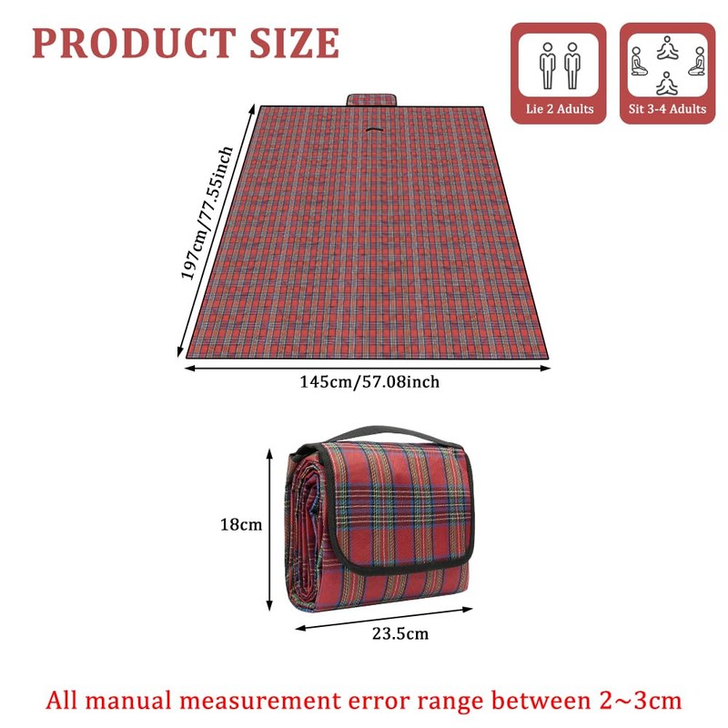 Alaoo Picnic Blanket,Extra Large Waterproof Picnic Mat with Carrying Handle