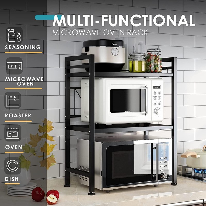 DOLALIKE Expandable Microwave Rack, Countertop Kitchen Utensils Tableware Storage, Carbon