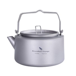 Boundless Voyage Titanium Kettle, 33.8 fl oz (1 L), Full Titanium, Direct Fire Compatible, Campfire, Outdoor, Camping Gear, Kettle, Titanium Kettle, 1L Ti3098D (Titanium Color)