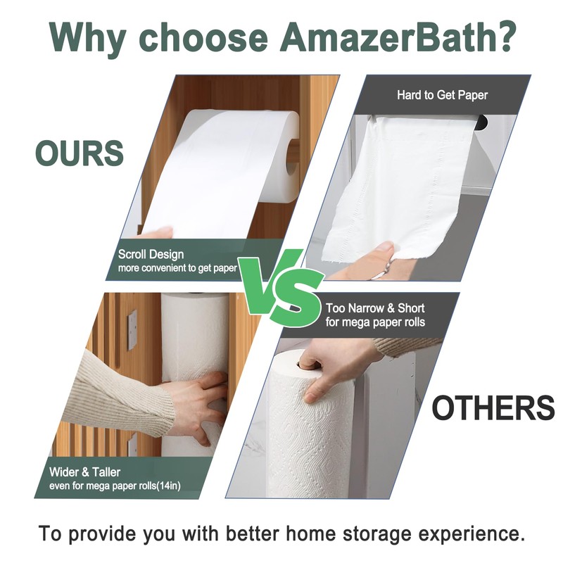 AmazerBath Toilet Paper Storage Cabinet Bamboo, Toilet Paper Holder with