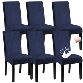 BOGUANG Waterproof Dining Chair Cover,Spandex Fabric Fit Stretch Chair Slipcover,Removable Washable Jacquard Parsons Chair Covers (Navy,Set of 6)