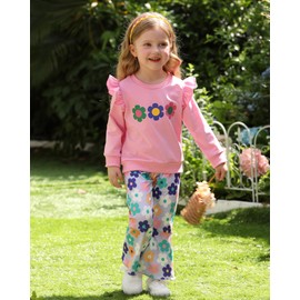 Toddler Girl Clothes 2t 3t Girl Clothes Fall Winter Kid Long Sleeve Plain T Shirts Purple Floral Long Pants Little Girl Outfit Cute Kid Clothing Set