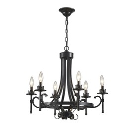 Modern Black Candle Chandelier, 6-Light Vintage Chandeliers for Dining Room Lighting Fixtures Hanging, Dining Light Fixtures Iron Metal Pendant Light Fixture for Bedroom Living Room Kitchen Foyer