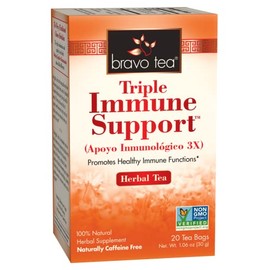 Bravo Tea Triple Immune Support Herbal Tea Caffeine Free, 20 Tea Bags, 6 Count