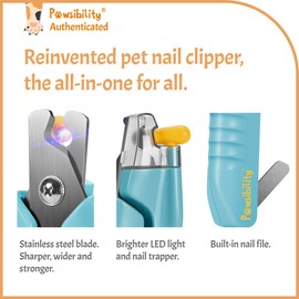 Pawsibility - Reinvented Pet Nail Clippers for Your Pal - USB Rechargeable LED Light for Bloodline | Razor Sharp and Durable Blade | Vets Recommended Trimming Tool for Dogs and Cats