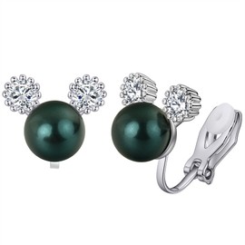 Clip on Earrings,Cubic Zirconia Faux Pearl Earrings for Women Non Pierced Silver Stud Clip on Earrings Women,Clip on Earrings Jewelry Gifts (Green)
