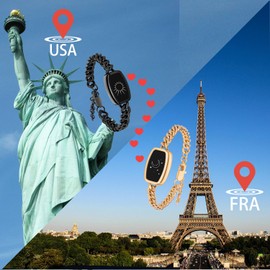 Long Distance Touch Bracelets,Vibration & Light up Couples Bracelets, Remote Smart Matching Bracelet Jewelry sets for Couples Long Distance Relationship Girlfriend Boyfriend Xmas Gifts Black Gold