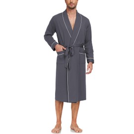 EA'S SECRET Men's 100% Cotton Robes Lightweight Long Sleeve Kimono Bathrobe Soft Over the Knee Sleepwear (Iron Grey, L)
