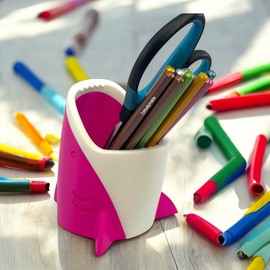 Shark Head Pencil Pot & Pen Holder – Fun Desk Organiser for Kids & Adults Study Art Workspaces (Fuchisa)