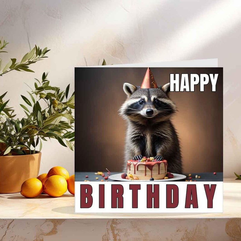 Raccoon Birthday Card with Envelope 145mm x 145mm