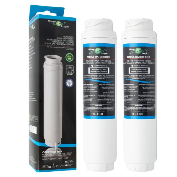 2x FilterLogic FFL-110B Water Filter Compatible with UltraClarity 00740560 740560/644845 for BOSCH SIEMENS Neff Gaggenau MIELE/HAIER 0060820860 RF-2800-13 / Rangemaster Ultra Clarity refrigerator