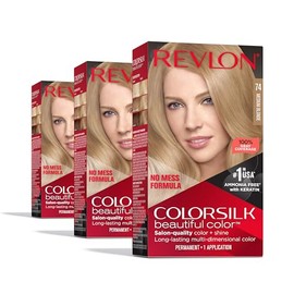 Permanent Hair Color by Revlon, Permanent Blonde Hair Dye, Colorsilk with 100% Gray Coverage, Ammonia-Free, Keratin and Amino Acids, Blonde Shades (Pack of 3)