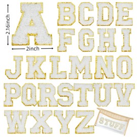 2.16" White Chenille Letter Patches, Self Adhesive Letters for Clothing, Stick on Letters for Cosmetic Bags Backpacks Travel Bags (Stuff)