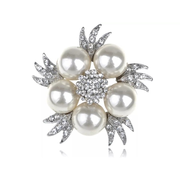 Unbranded Faux Pearl Clear Crystal Rhinestone Bridal Floral Costume Silver