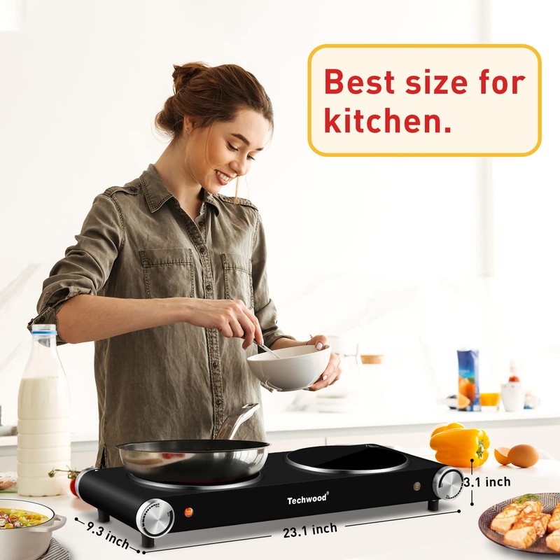 Hot Plate, Techwood 1800W Dual Electric Stove, Countertop Stove Double