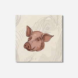 Unbranded Pig Head Sketch Animal 4'' X 4'' Square Wooden Coaster