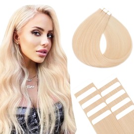 SEGOHAIR 10Pcs Human Hair Tape in Extensions, 12" Thin Tape Hair Extensions,Human Hairpieces Tape in Hair Extensions with 5pcs Replacement Tape Platinum Blonde(15g)