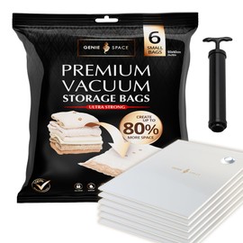 GENIE SPACE Kleine Vakuumbeutel - 6er Pack, 60x40cm | Starke & platzsparende Vacuum Bags | Premium luftdichte & wiederverwendbare Vakuumbeutel für Kleidung, T-Shirts, Handtücher & Bettwäsche