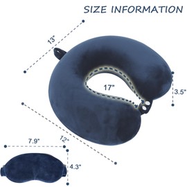 Pure Memory Foam Travel Pillow Set for Adults - Comfortable & Removable Machine Washable Cover, Neck Support Pillow Airplane Travel Kit with Eye Mask for Portable Plane Accessories -Dark Blue