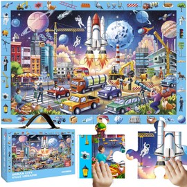 QUOKKA Floor Puzzles for Kids Ages 4-8 – 2x3 FT Giant Search and Find Educational Jigsaw – 48 Large Pieces – Above and Beyond Observational Scene – Fun Montessori Learning Activity with Gift Box