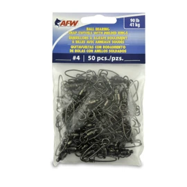 American Fishing Wire Rodamiento de Bolas Negro Giratorio (50 Piezas), tamaño 4, Prueba de 90 Libras