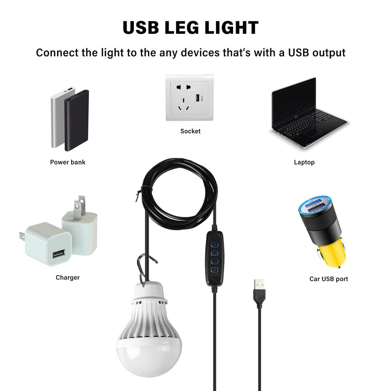 Outdoors USB LED Lamp Warm/White/Warm White Light Adjustable Brightness Hook
