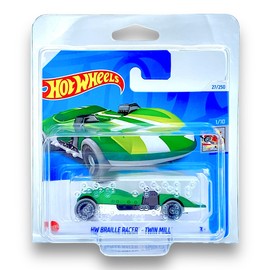 Hot Wheels HW Braille Racer - Twin Mill (Green & White) 1/10 HW Celebration Racers - 2024-27/250 (Short Card) - COMES IN A GENUINE KLAS CAR KEEPER PROTECTOR CASE - HTC99