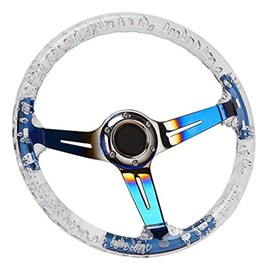 YEHICY 14" Transparent Acrylic Racing Steering Wheel 6 Bolt Neo Chrome Universal Golf Cart Steering Wheel with Horn Button