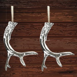 Deer Antler Ornaments for Christmas Tree Set, Antler Décor, Silver Lodge Cabin Holiday Hanging Decorations by Christmas Market Ornaments (2 Antlers)