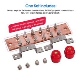 4 Pack-Wall Mounted Copper Ground Bar Kit Thick .25" x 2" x 10" Bus Bar 5/16'' x 12 Terminal Positions with UL Recognized SM40 Insulators Rated Uimp up to 7.2KV (4pack)