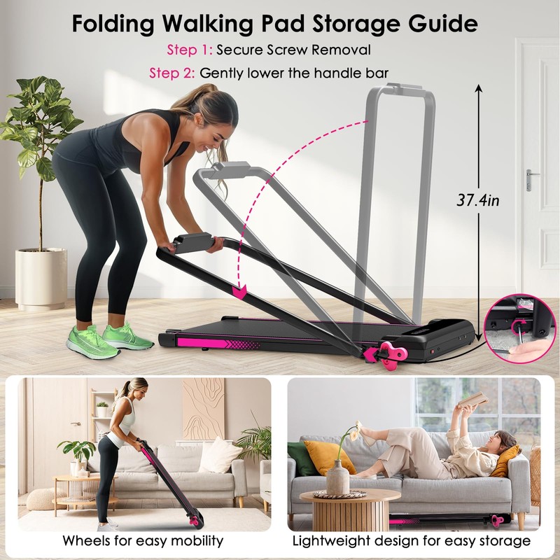 4-in-1 Walking Pad with Incline Portable Treadmill with Handle Bar